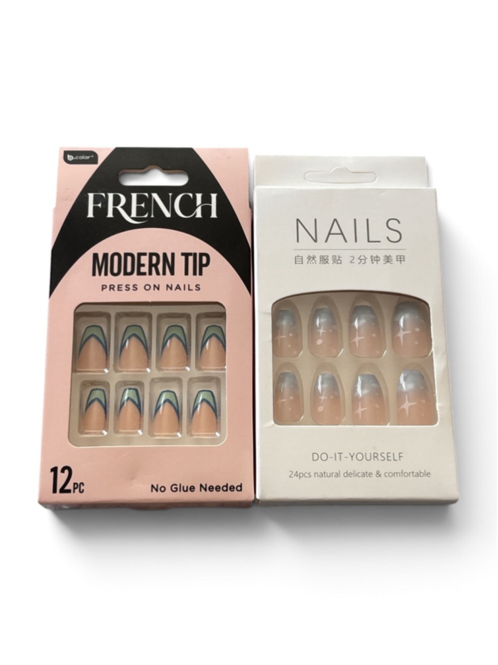 Press-On Nails Set, One Size, Beige and Blue